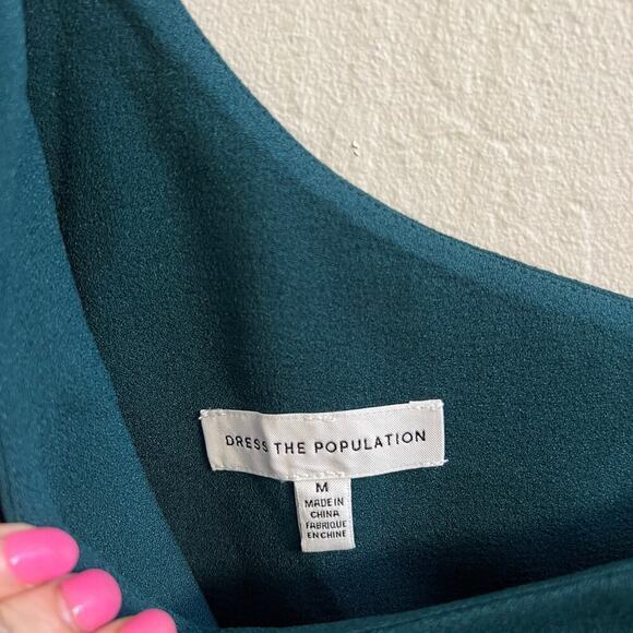 NEW $198 Dress The Population Tiffany One Shoulder Bow Pine Green Cocktail Dress - Picture 6 of 7